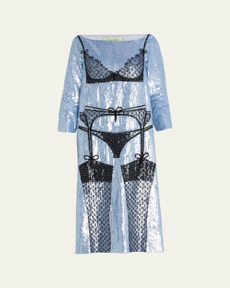 Lingerie Bead-Embroidered Sequined Midi Dress